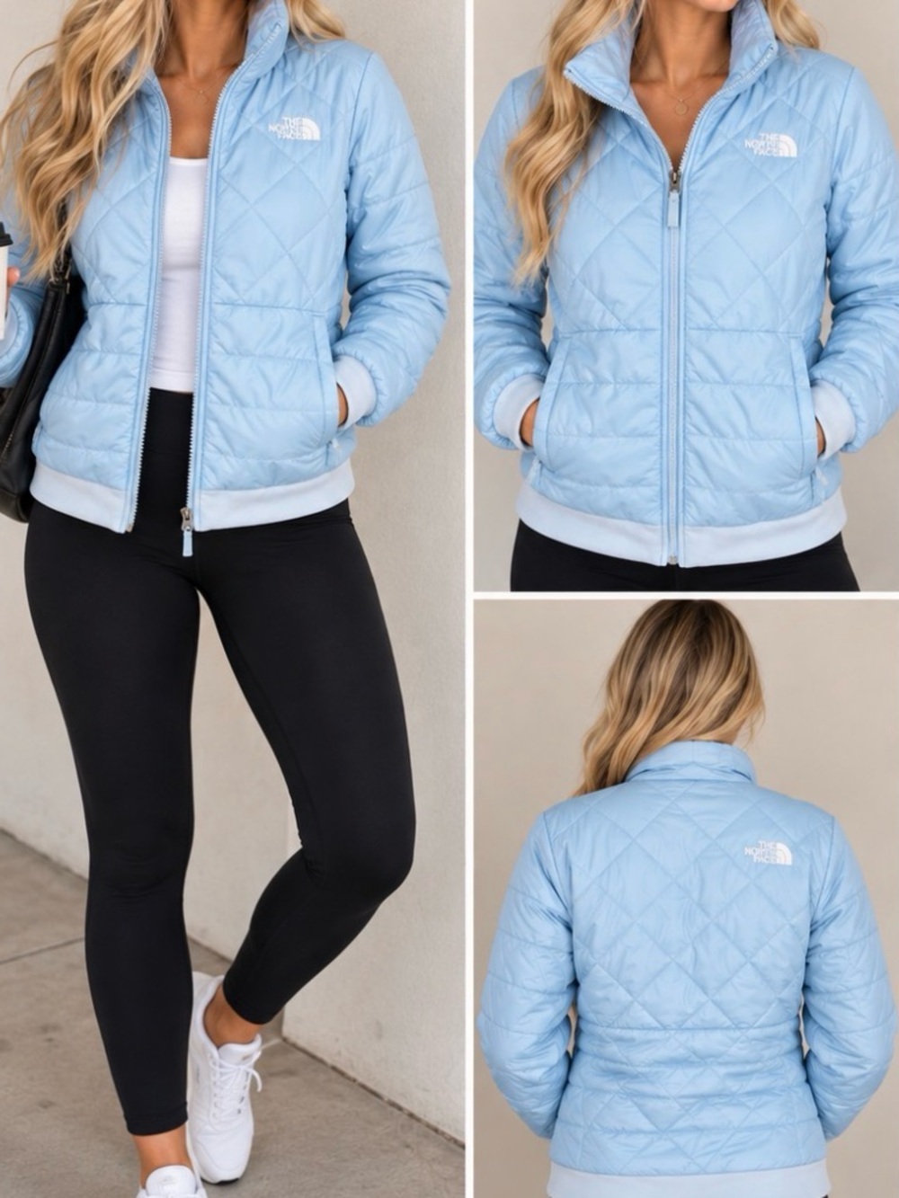 The North Face Women’s Large Light Blue Quilted Insulated Jacket Full Zip